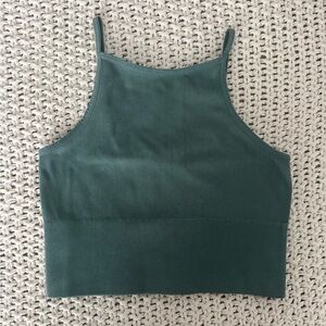 Dynamic Seamless Apparel High-Neck Ribbed Cropped Tank Top - Bralette - Teal